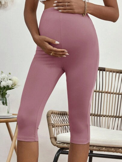 Maternity Solid Color High Waist 3/4 Length Casual Leggings