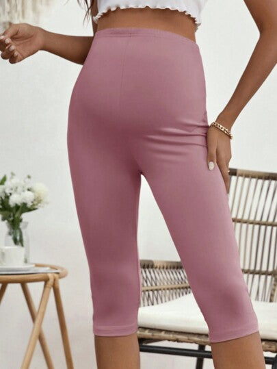 Maternity Solid Color High Waist 3/4 Length Casual Leggings