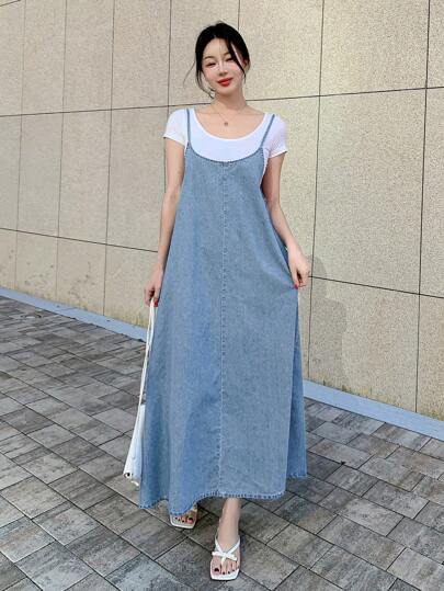 Maternity Denim Casual Slip Dress for Daily