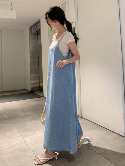 Maternity Denim Casual Slip Dress for Daily