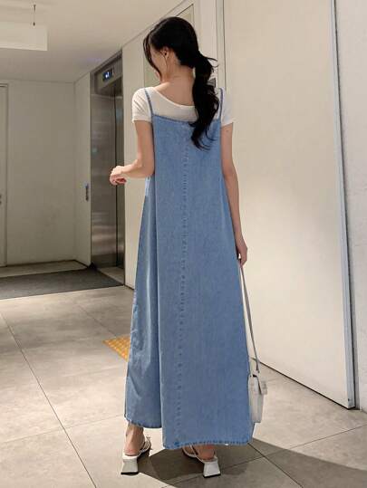 Maternity Denim Casual Slip Dress for Daily