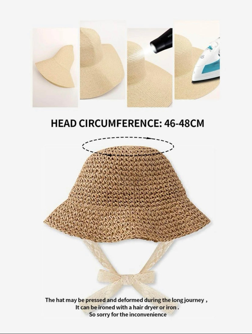 Baby Girls Straw hat with lace tie up | 1-2Y