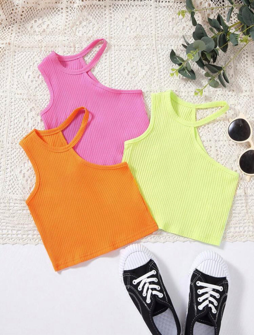 Young Girls Asymmetrical Neck Tank Tops | 4Y-7Y