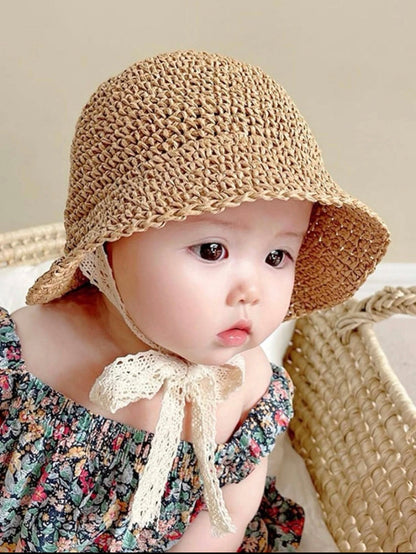 Baby Girls Straw hat with lace tie up | 1-2Y