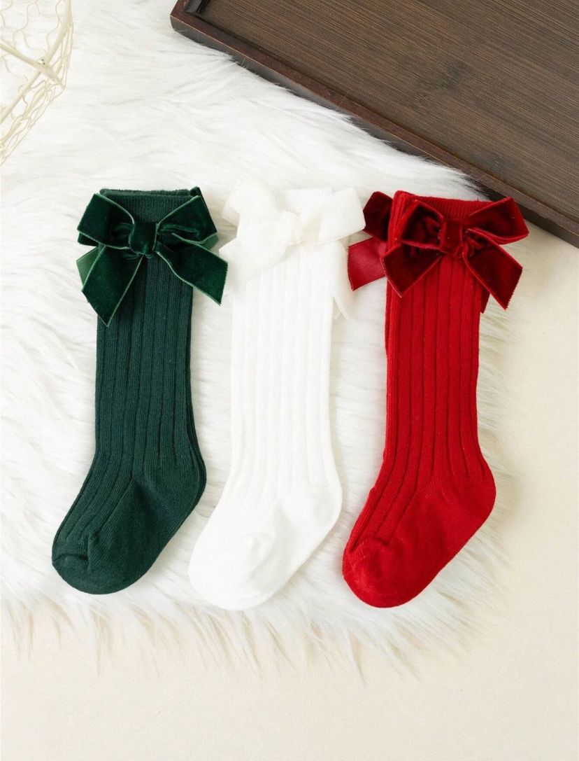 Baby Girls Big Bow Knee High Long Soft Christmas Socks