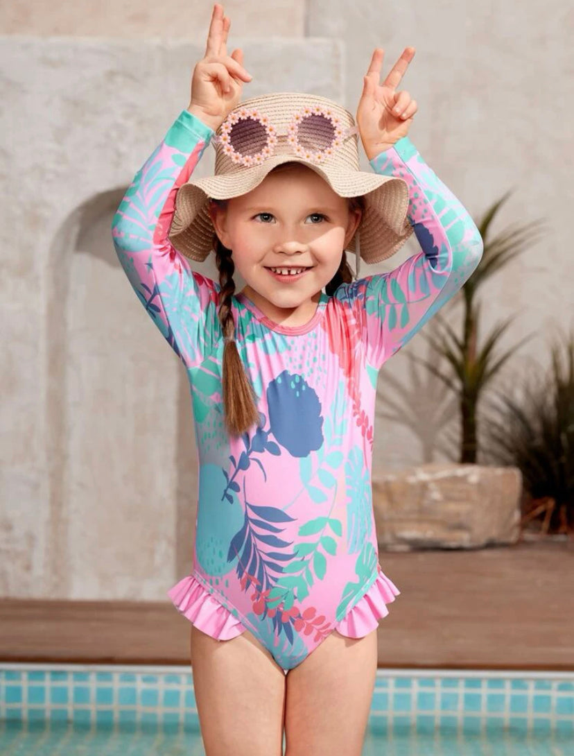 Tropical splash pink girls one piece |4Y -7Y