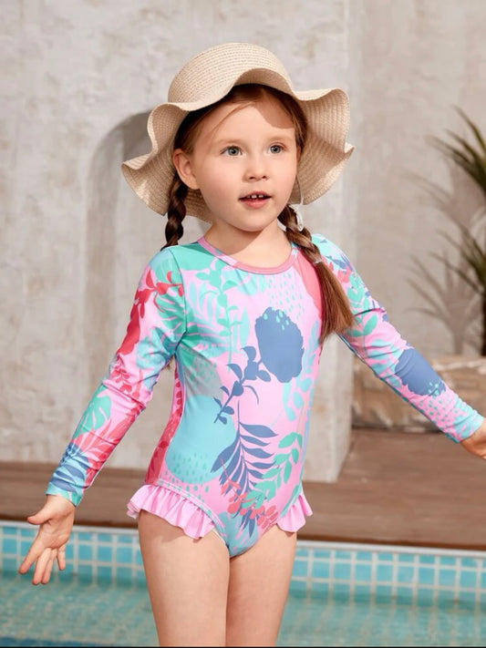 Tropical splash pink girls one piece |4Y -7Y