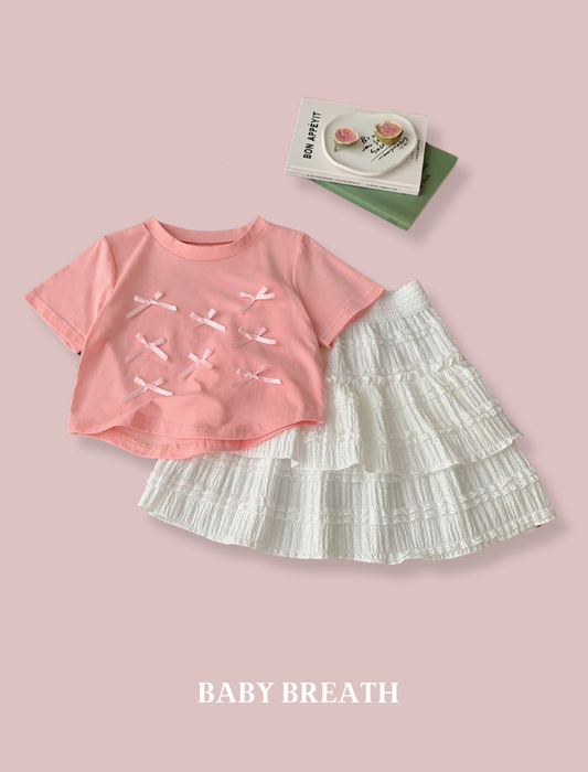 Pink Bows Top and Skirt Set | 4-7Y