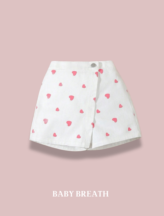 White & Pink Hearts Denim Short | 4Y-7Y