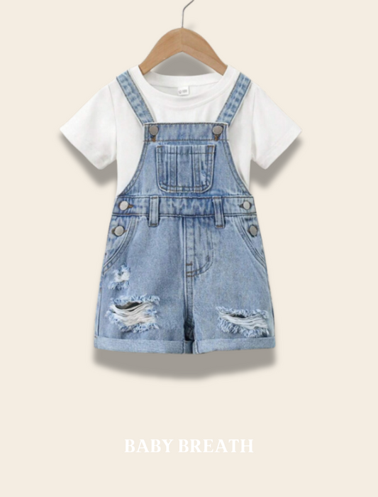 Girls Ripped Denim Romper | 6M-3Y