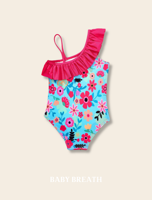 Floral Hot Pink One Piece Swimsuit | 6M-3Y