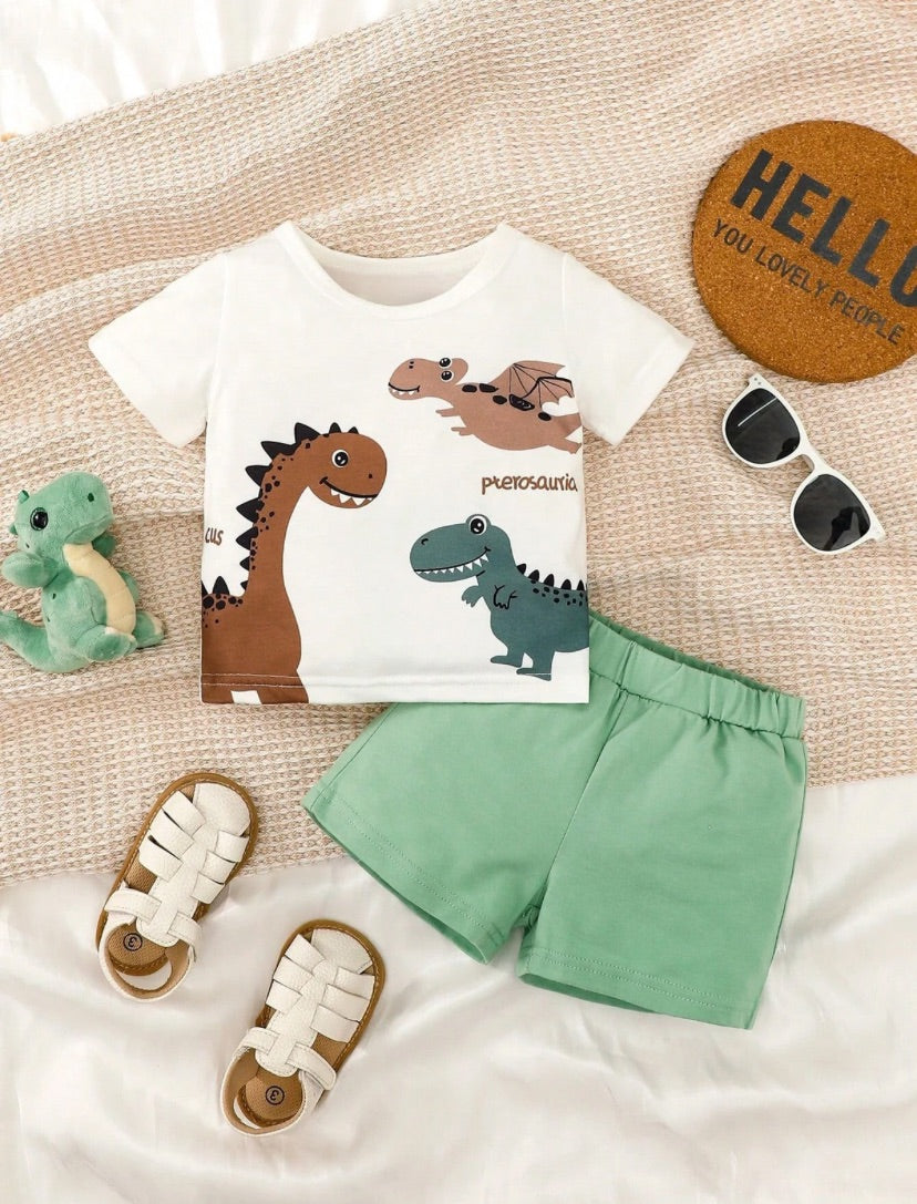 Baby Boys Dino White top & Short Set | 6M-3Y