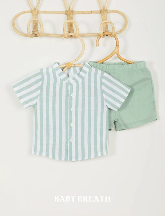 Baby Boys Striped Poplin Shirt & Short Set | 6M-3Y