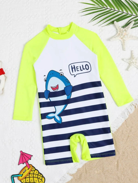 Shark splash boy bright neon one piece |1Y-6Y