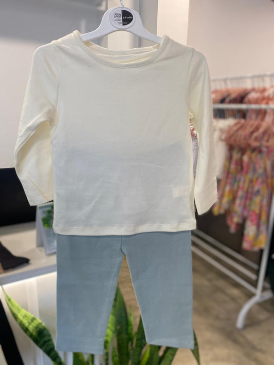 PJ Set - White Top & Light Green Pant