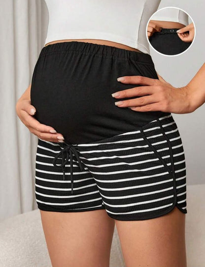 Maternity Striped Adjustable Drawstring Waist Shorts