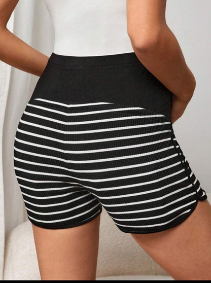 Maternity Striped Adjustable Drawstring Waist Shorts