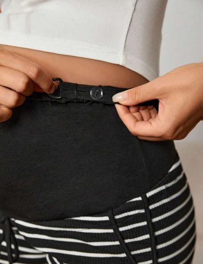 Maternity Striped Adjustable Drawstring Waist Shorts