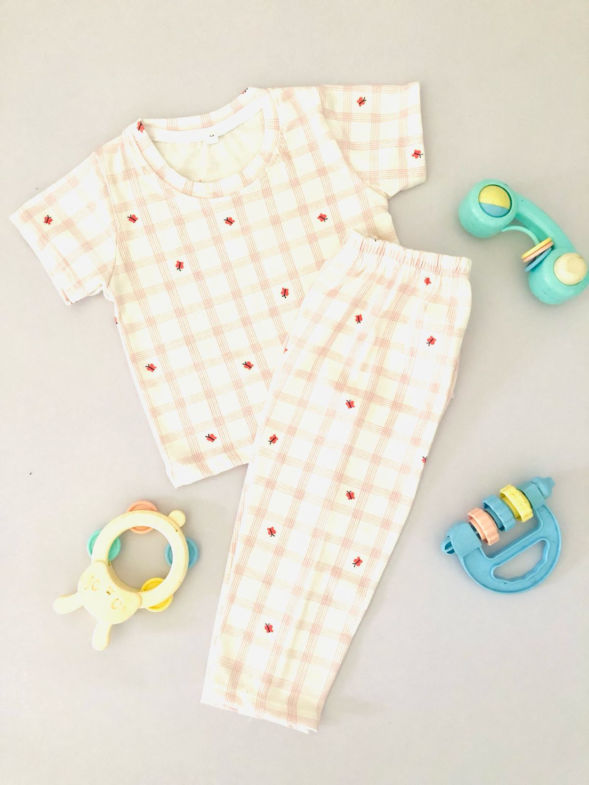 Butterfly Printed Check White Short Sleeve PJ