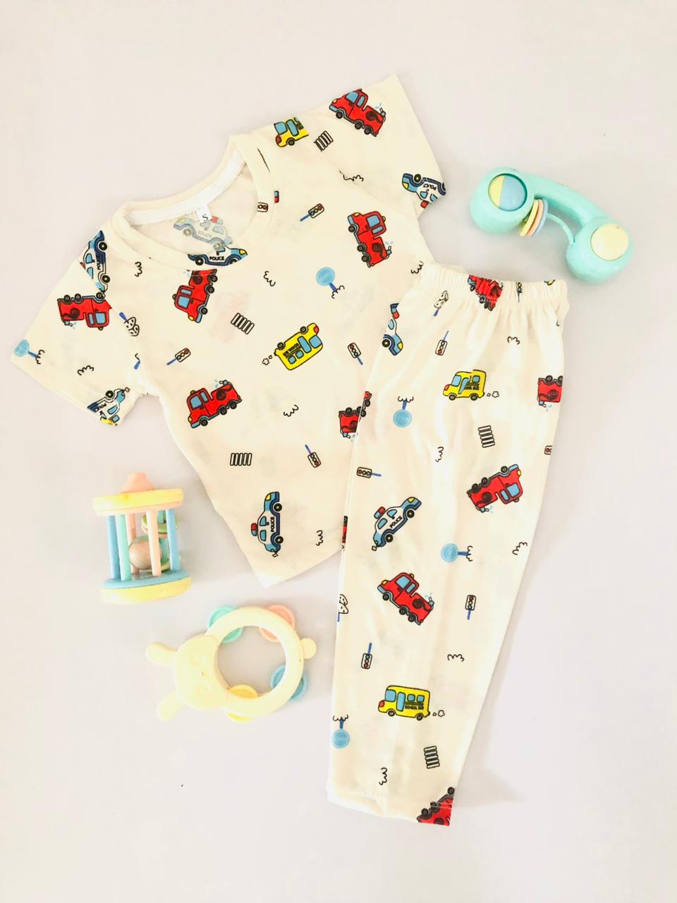 Vehicle Printed Off White Short Sleeve PJ