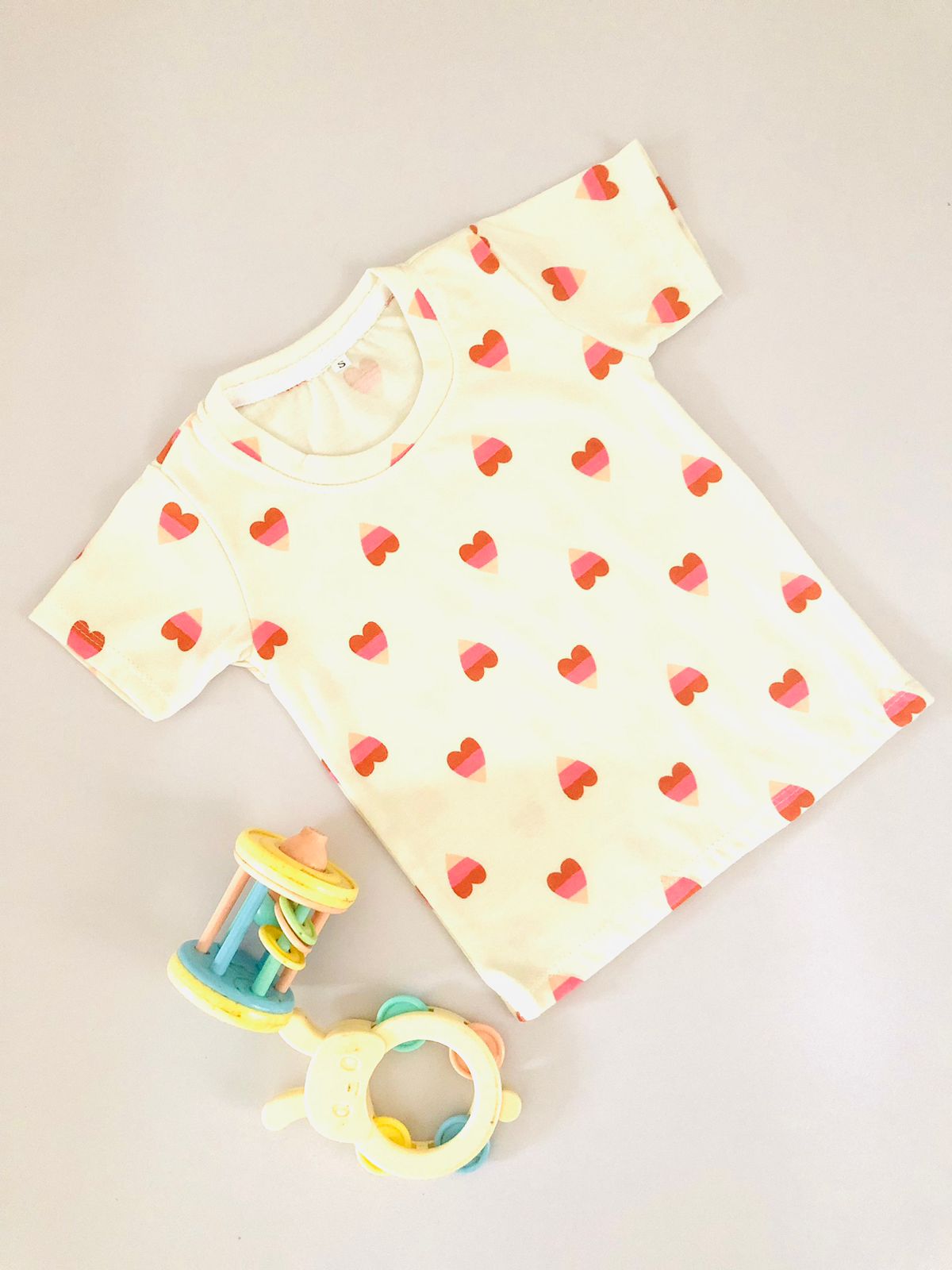 Heart Printed Off White Kids T-shirt