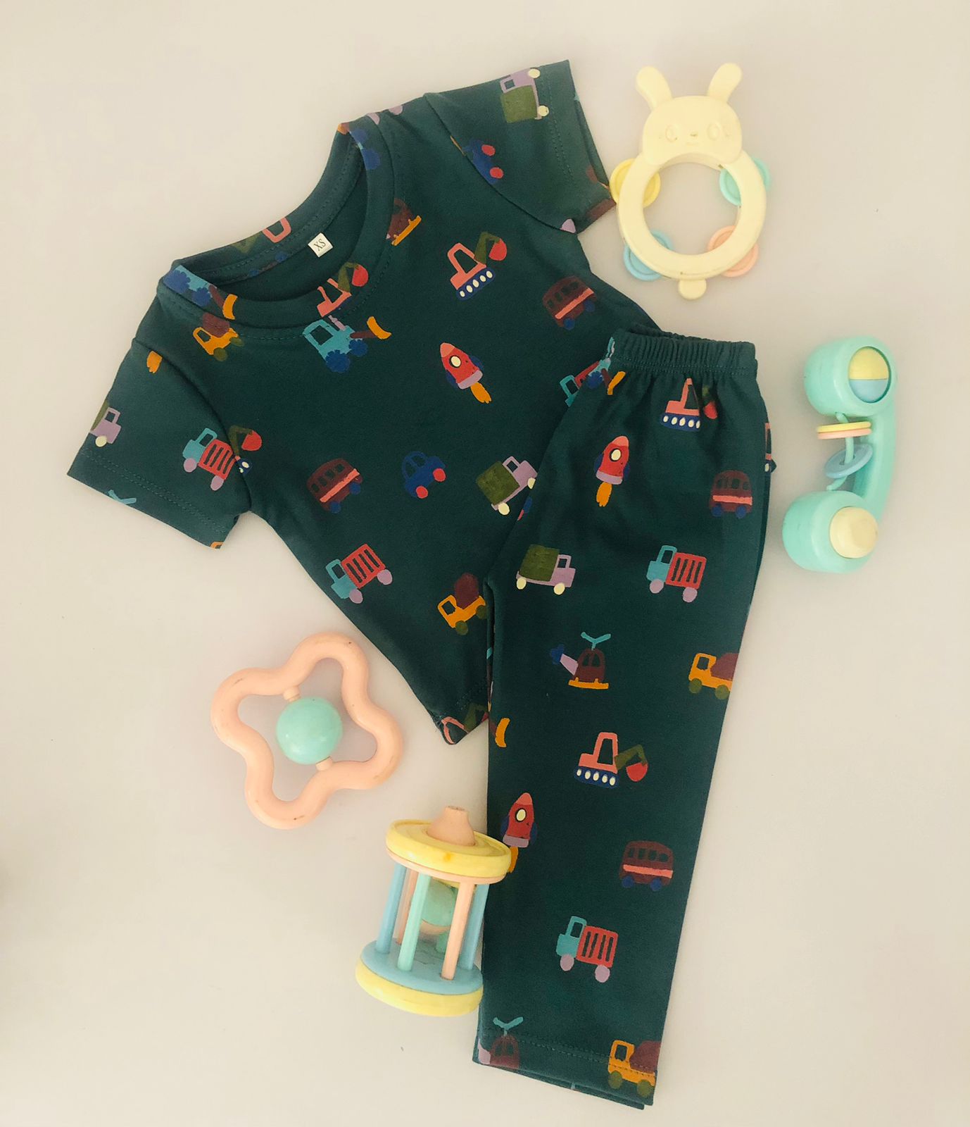 Vehicle Printed Green Color Short Sleeve PJ
