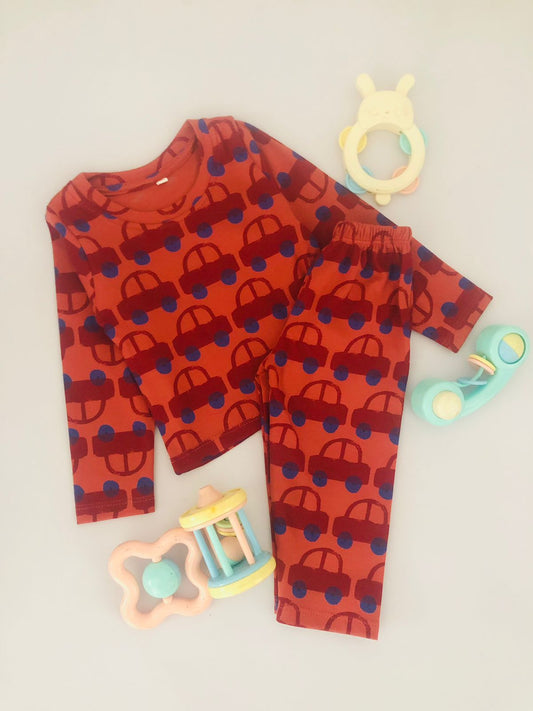 Cars Printed Red Color Long Sleeve PJ
