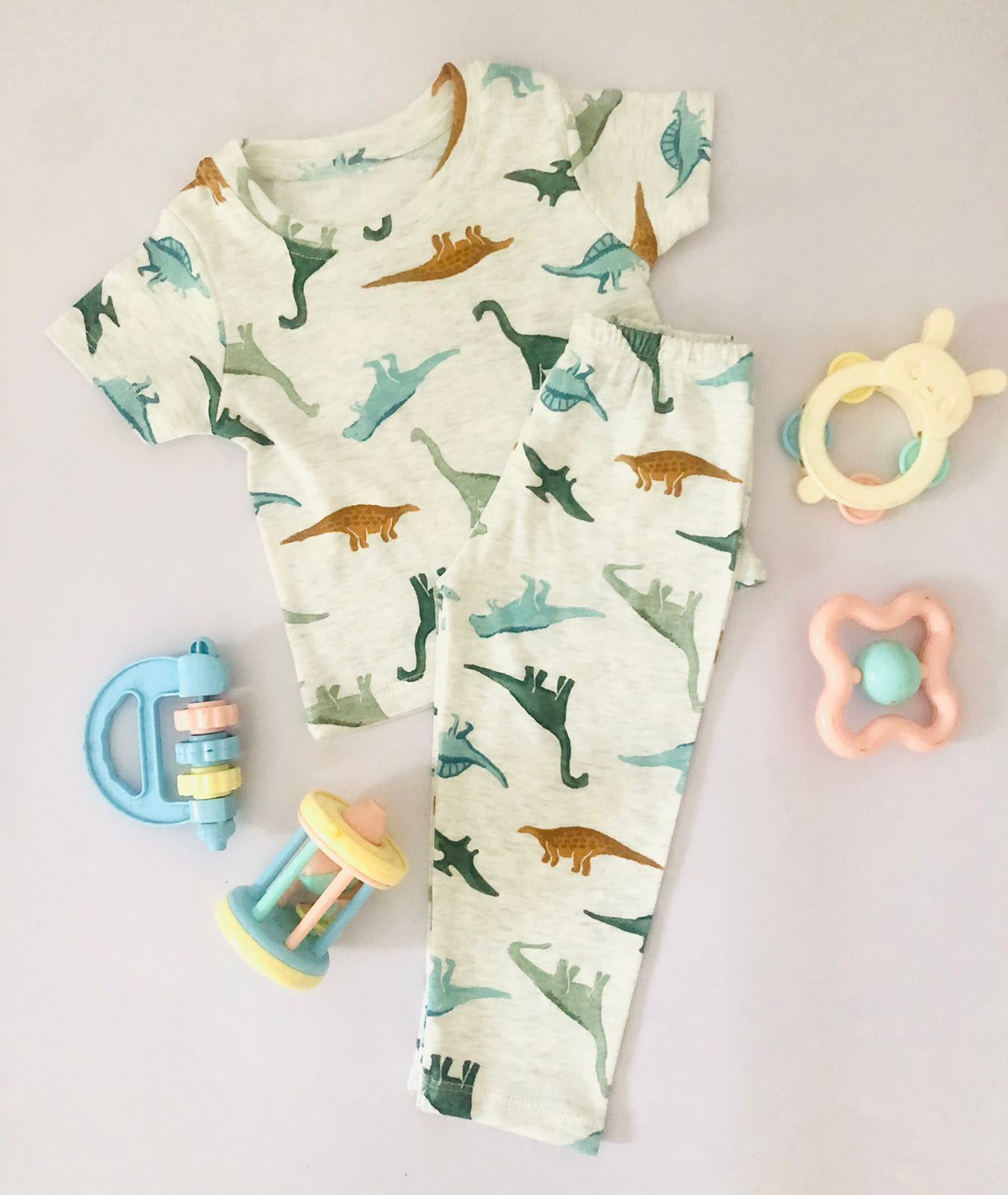 TCB Dino Printed Off White Short Sleeve PJ