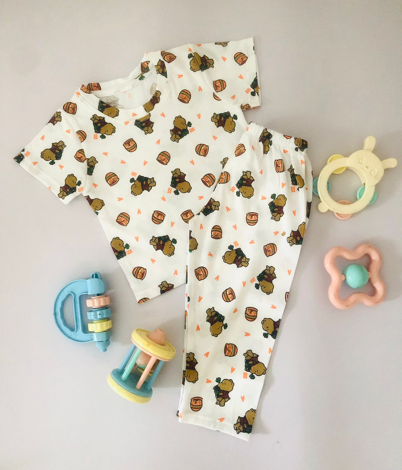 TCB Pooh Bear Printed White Color Short Sleeve PJ