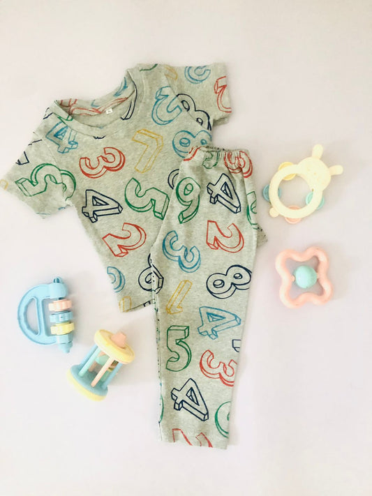 TCB Numbers Printed Gray Color Short Sleeve PJ