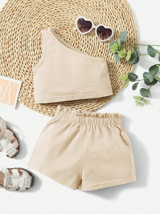 One Shoulder Top & Casual Short Set | 6M-3Y