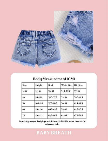 Young Girls Stone Blue Ripped Short Denim | 4Y-7Y