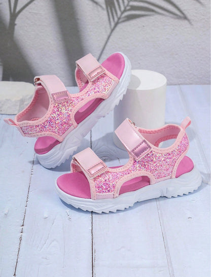 Girls Pink Glitter Strap Fashionable Sports & Casual Sandals