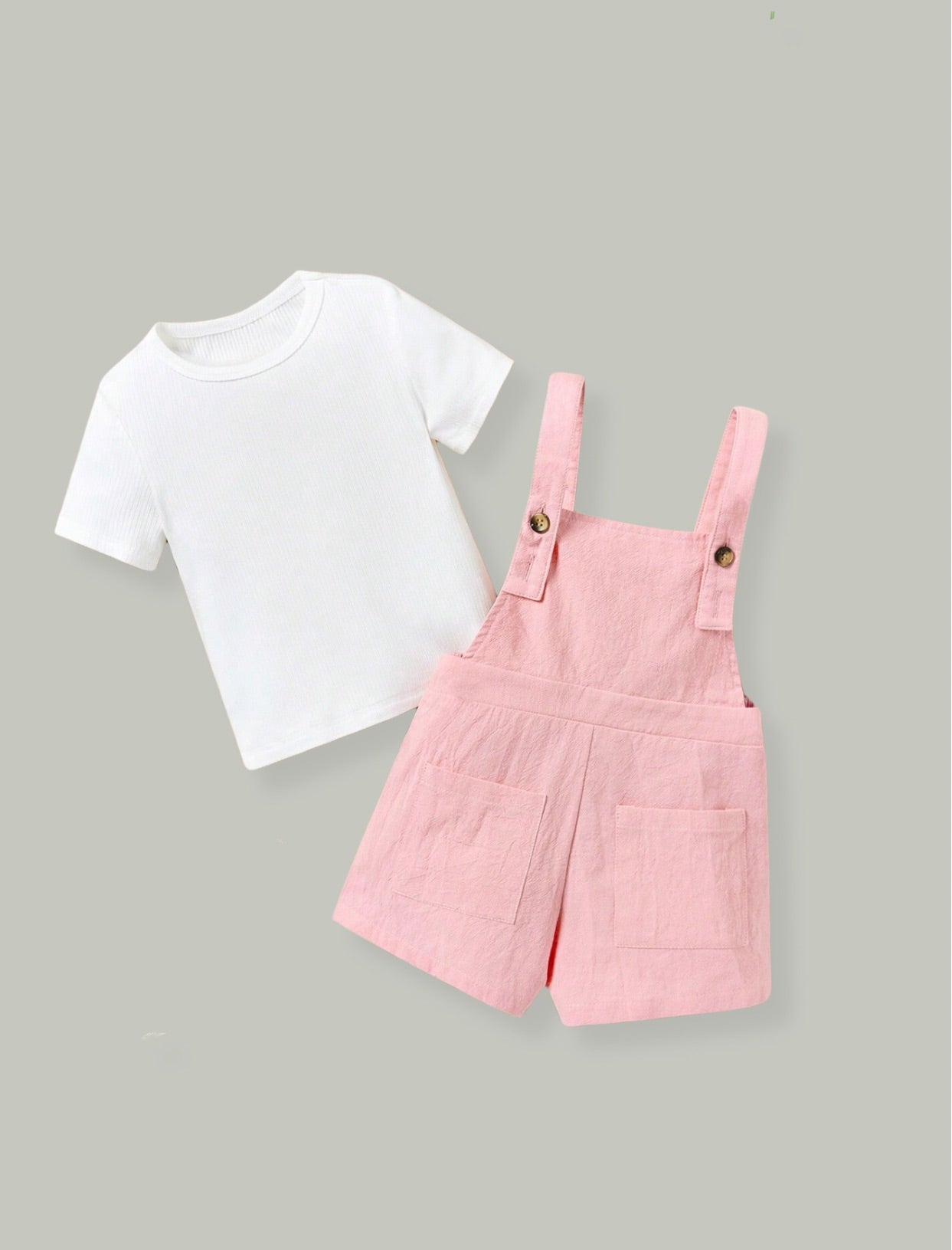 Young Girls Solid Color Overalls Jumpsuit With Striped Round Neck T-Shirt | 4Y-7Y