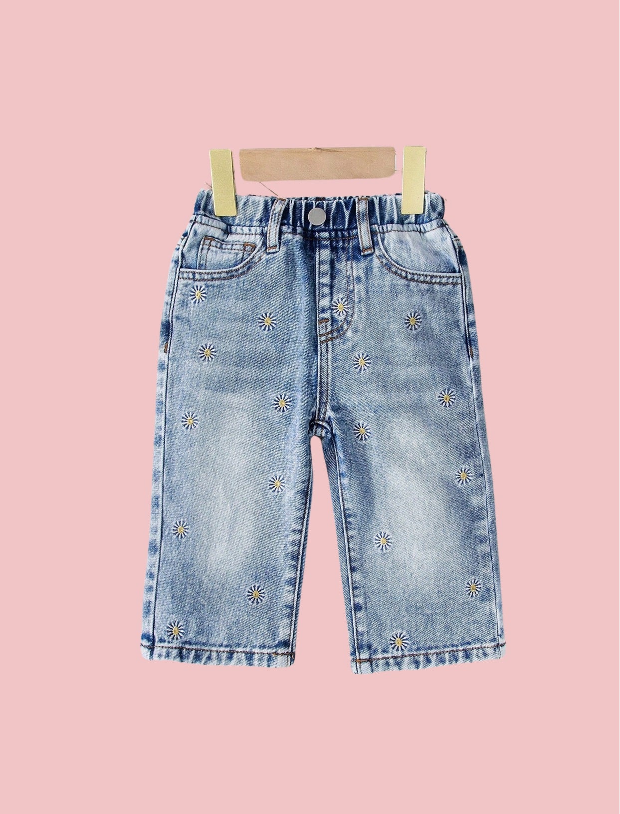 Baby Girls Casual Fashion Embroidery Style Washed Denim | 6M-3Y