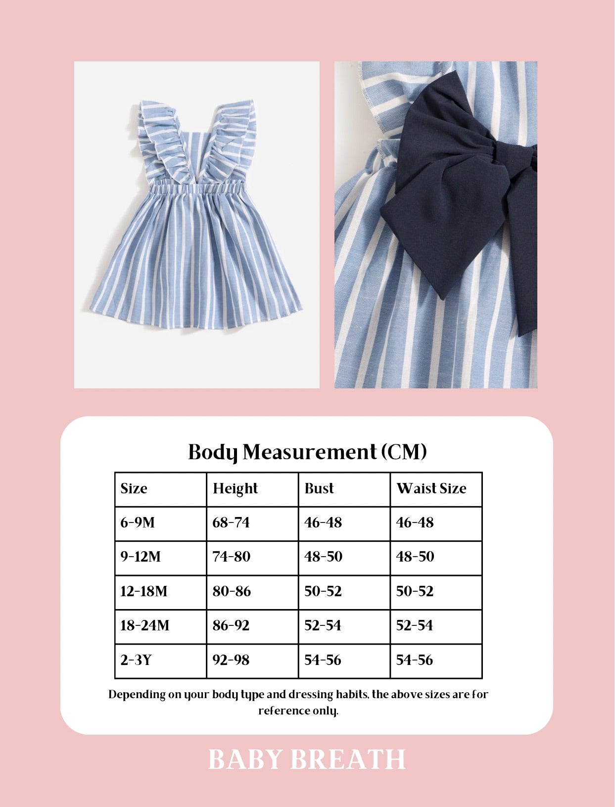 Baby Girls Vertical Striped Bow Front Ruffle Sleeve Dress | 6M-3Y