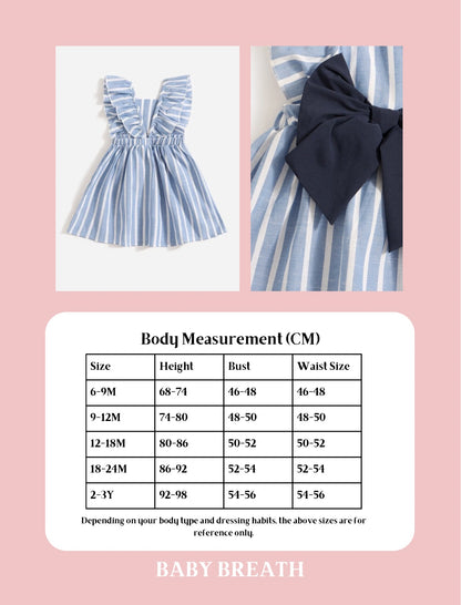 Baby Girls Vertical Striped Bow Front Ruffle Sleeve Dress | 6M-3Y