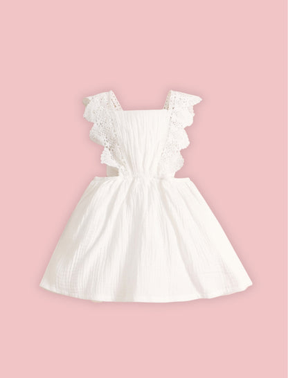 Baby Girls Scallop Lace Trim Bow Back Dress | 6M-3Y