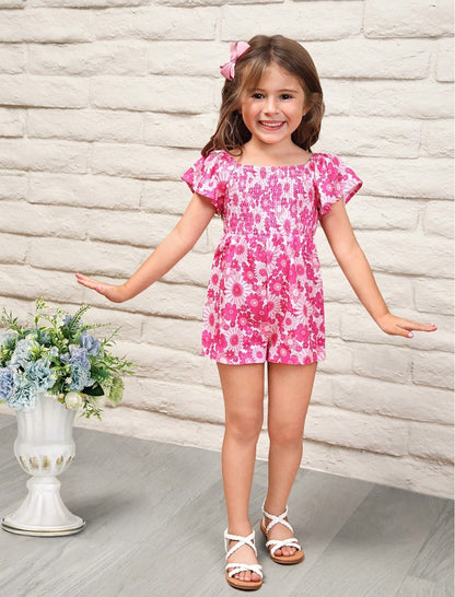 Young Girls Pink Floral Garden Jumpsuit | 4-7Y