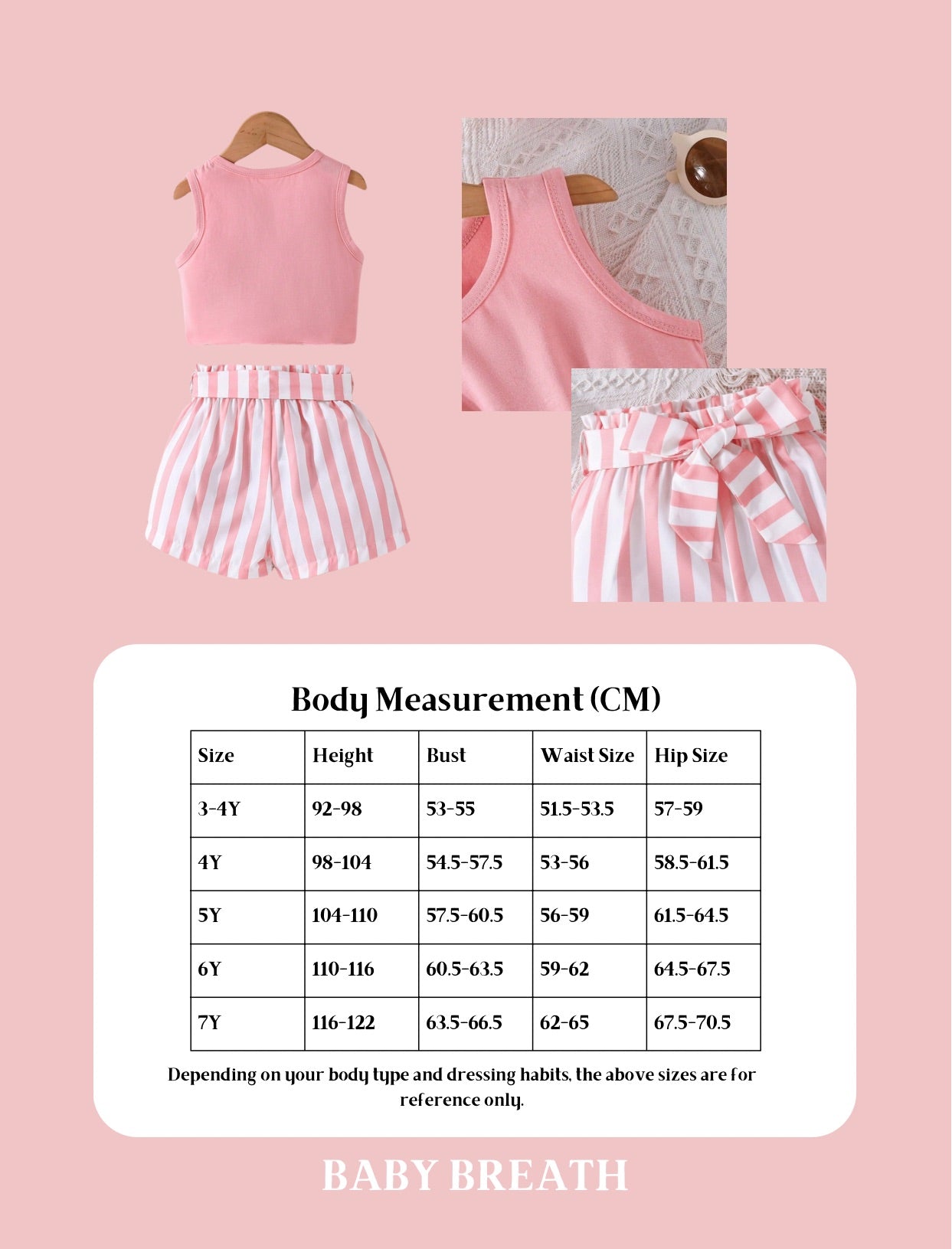 Young Girls Knot Tank Top & Striped Print Waist Belted Short | 4Y-7Y