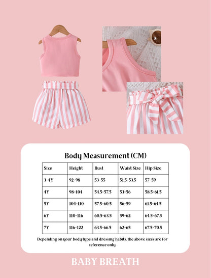 Young Girls Knot Tank Top & Striped Print Waist Belted Short | 4Y-7Y