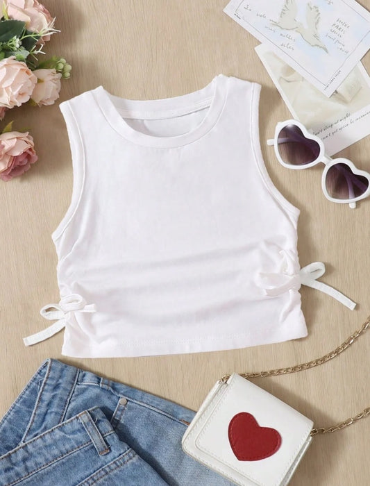 Young Girls Knot Side Ruched Tank Top | 4Y-7Y