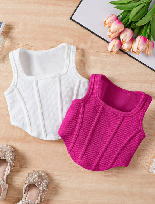 Young Girls Square Neck Curved Hem Tank Top | 4Y-7Y