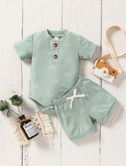 New Born V Neck Romper Top & Shorts Set