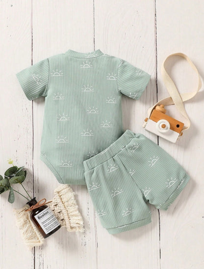 New Born V Neck Romper Top & Shorts Set