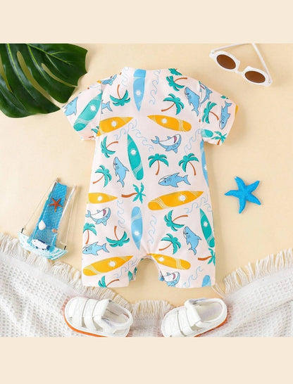 New Born Animal Print Short Sleeve One Piece Swimsuit