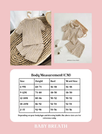 Baby Boys Khaki Knitted Soft Collared Short Sleeve Top & Casual Shorts Set | 6M-3Y