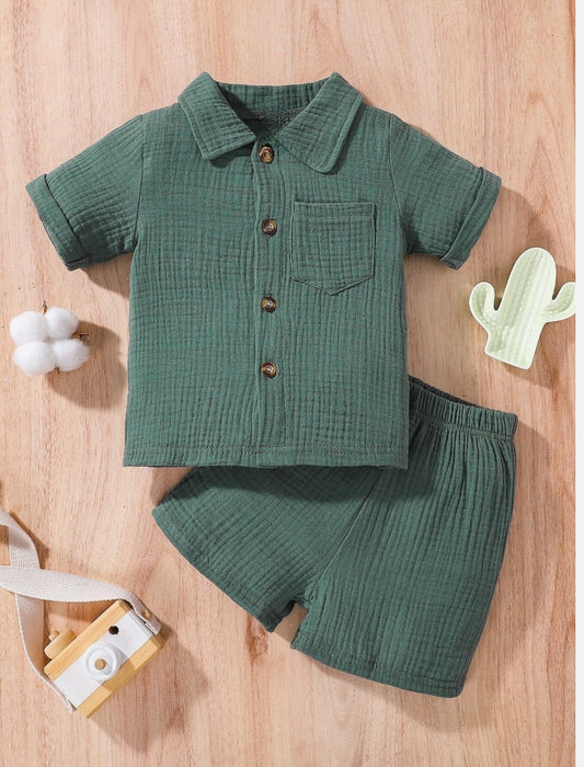 Dark Forest Green Button Top & Short Set | 1M - 18M
