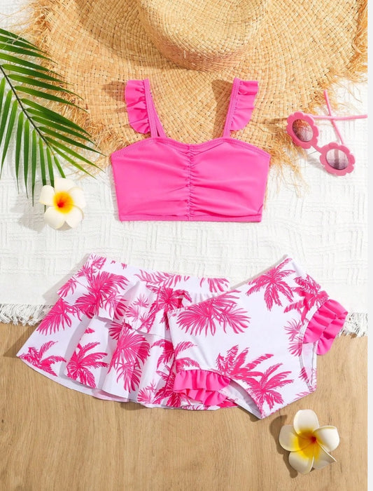 Pink Trees Bikini Set with Skirt |6M-3Y
