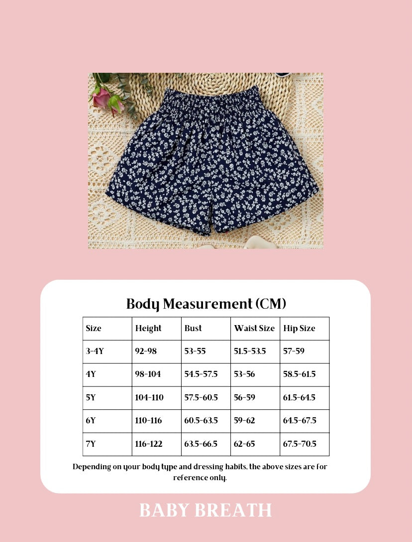 Young Girls Summer Casual Pleated Waist Floral Short | 4Y-7Y